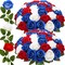 24-Pack 4th of July Artificial Flowers – Red, White & Blue Velvet Silk Roses for Patriotic Memorial Day & Independence Day Centerpieces, Home & Party Decor